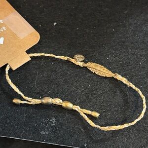 Alex and Ani Peach and Cream Feather Corded Bracelet